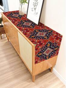 1pc Geometric Pattern Printed Table Runner, 4pcs Printed Placemats, Suitable For Holidays, Parties, Birthdays, Dinners, Kitchen & Dining Room Table Decor, Applicable For All Seasons, Home Textile Decoration - Multicolor - View 6