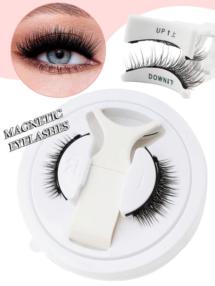 1 Cặp mi giả từ tính, không cần keo, có kẹp, ngắn 6-9mm, kiểu mắt mèo tự nhiên, có thể tái sử dụng, phù hợp cho các blogger trang điểm và phụ nữ.