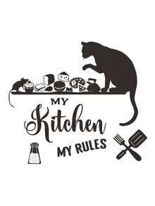 1pc Cartoon Kitchen My Rulles Decorative Sticker PVC Sticker Removable Self-Adhesive Easy-Tear Sticker Home Decor To Brighten Up Your Life Holiday Decorations Birthday Graduation Gift - Black - View 5
