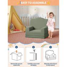 Silla de sofá para niños, con Funda Lavable, diseño de Corona, cómoda Silla de Lectura para niños, sofá Cama Plegable para Sala de Juegos, guardería, niñas y niños, Verde - Verde - Ver 7