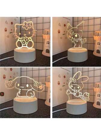  Lámpara USB acrílica 3D de Sanrio - Serie Retro Decoración de escritorio, luz cálida con interfaz USB, luz nocturna cálida para habitación y dormitorio, adecuada para el hogar, vacaciones, cumpleaños, sin batería requerida - incluye cable de alimentación