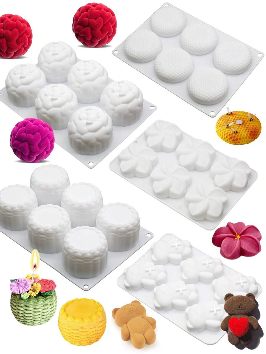 1 szt. Silikonowa foremka w kształcie serca, zagęszczony kosz kwiatowy, czekoladowy budyń cukierkowy, galaretka, francuski mus deserowy, narzędzie do pieczenia ciasta, mała forma do ręcznie robionego mydła w kształcie misia, cylindryczny kosz warzywny, domowy prezent na Walentynki, Dzień Matki, Wielkanoc - Wielokolorowe - Zobacz 1