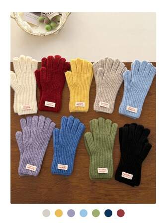 1 par söta stickade handskar i godisfärg, varma fingerlösa handskar med pekskärm för kvinnor, nya varma stickade handskar för ridning för par, tjocka termofodrade cykelhandskar för kvinnor, ny vinterdesign
