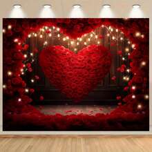 1pc,Red Rose Photography Backdrop, Floral Wall Valentine's Day Background,Wedding Bridal Mother's Day Party Decorations, Bridal Shower Photo Booths - Multicolor - View 1