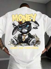 Street Fashion! Men's Short Sleeve T-Shirt With Printed Rabbit Design - White - View 1