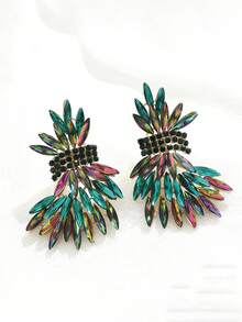 1 Pair Crystal Leaf Exaggerated Luxury Wedding Earrings, Rhinestone Glamorous Party & Daily Wear Jewelry Gift For Women - Flower Crystal Marquise Curved Earrings - View 18