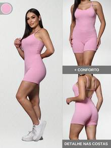 Set Of 2 Ribbed Jumpsuits With Straps For Women's Gym And Sportswear - Fitness - Hot Pink - View 2