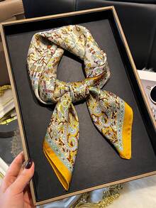 1条佩斯利印花27.6英寸丝滑质感头巾，多功能男士颈巾/头巾，防晒 - 黃色 - 查看 5