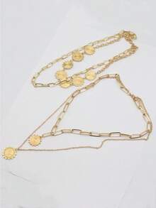 1PC Retro And Grand Multi-Layer Mixed And Matched Sun Heavy Metal Style Necklace, European And American Personalized Round Tree Wheel Thick Chain Necklace - 1 - View 5