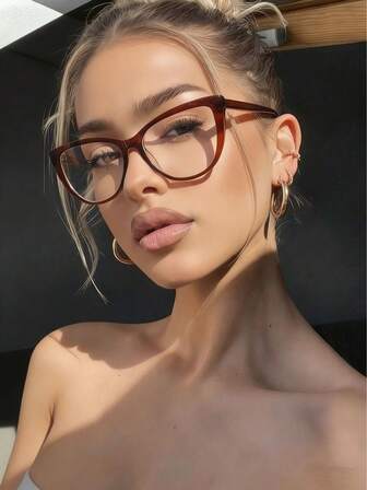 1 Pair Women's Brown Cat Eye PC Frame Fashion Solid Color Minimalist Casual Eyeglasses