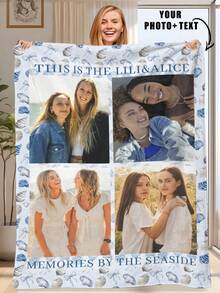 1pc Customized Photo Blanket, Personalized Flannel Blanket With Photo And Text, Mother's Day Gift For Mom, Father's Day Gift For Dad, Custom Picture Blanket, Office Nap Blanket - Multicolor - View 11