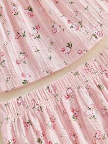 Conjunto de 2 piezas de verano para niñas pequeñas, camiseta sin mangas con cuello cuadrado y estampado floral, pantalones cortos con cintura elástica - Rosa - Ver 5