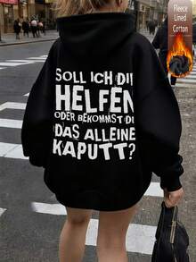 Women's casual jumper, Large front pocket，Relaxed fit, Soft fabric, Street style, Comfortable for everyday wear, Suitable for autumn/winter, Graphic lettering design, Designed for young women - 黑色 - 查看 2