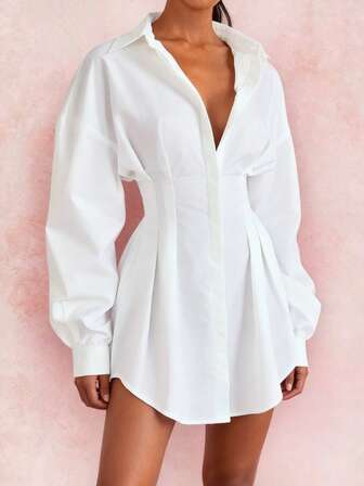 חולצה לבנה אלגנטית צמודה עם שרוולים ארוכים לנשים של ELVA, לבוש משרדי רשמי, תלבושת דייט קז'ואל, בגדי סתיו לחזרה לבית הספר