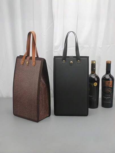 Esta nueva bolsa de regalo de cuero para vino es una bolsa de transporte de vino resistente y duradera con doble asa para festivales de vino y regalos.