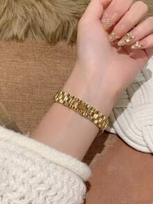 1pc Arabic Numeral Scale Gold Square Rhinestone Women's Quartz Watch, Exquisite Casual, Suitable For Daily Wear Or Party Gift - Gold - View 5