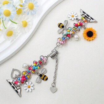 1pc New Fashion Colorful Beaded Sunflower & Bee Bracelet Watch Band, Compatible With Apple Watch 40mm, 44mm, 38mm, 41mm, 42mm (S10), 42mm, 45mm (S10), 46mm, 49mm, Cute Dopamine Accessory Band, Compatible With Series 11 Ultra, 3, SE3 Ultra, 2, S10, SE2, 9, 8, 7, SE, 6, 5, 4, 3, 2, Great For Thanksgiving, Halloween, Christmas Gifts