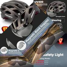 Adult Cycling Helmet with Magnetic Goggles & LED Back Light, Adjustable for Men and Women - Titanio - Ver 1