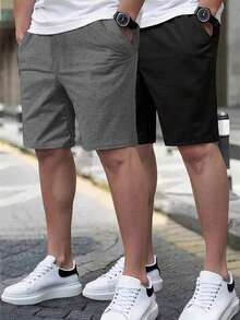 2pcs Teens/Boys' Outdoor Sports Loose Pocket Knee-Length Shorts, Milk Silk Fabric, Spring/Summer/Autumn - Multicolor - View 3