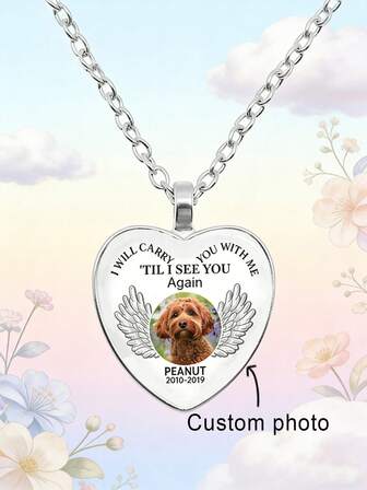 suteyi Ett personligt hjärtformat fotohalsband att vårda och minnas ditt älskade husdjur för alltid