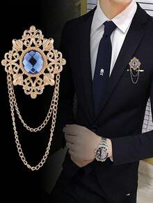 1pc Men's Suit Brooch With Tassel, Rhinestone Lapel Pin, Nightclub Accessories - Multicolor - View 11