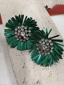 1 par de pendientes de flor de acero inoxidable con rhinestones, diseño exagerado, disponible en 9 colores, adecuado para fiestas, banquetes o uso diario - Multicolor - Ver 19