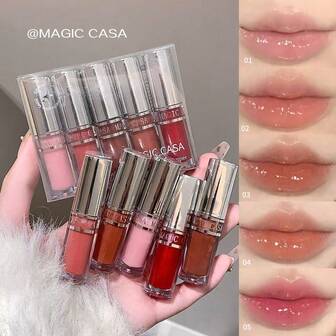 Set de 5 brillos de labios con aceite hidratante MAGIC CASA Water Gloss - Brillo de labios hidratante y no pegajoso, con alto brillo