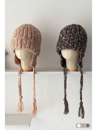 Vintage söt hörselskydd blandade färger stickad pilotmössa, dam vinter flätad knytbar liten stickad mössa, handstickad varm pannbandsmössa, höst/vinter