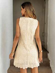 ZALLA Elegant Lace Midi Sheath Dress With Lining For Weddings And New Year's Eve. - 米色 - 查看 2