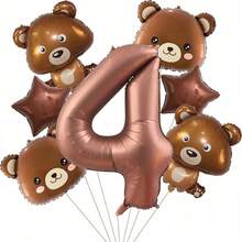 Set de 7 globos de número de aluminio con forma de oso marrón de 40 pulgadas, del 1 al 9, para decoración de fiestas de cumpleaños - Multicolor - Ver 5