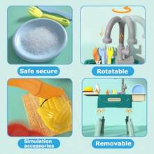 Juega el fregadero con agua corriente para niños 3+ 23pcs/set  de juguete de plastico  con corte de vegetales de frutas y grifo de trabajo juguetes reutilizables de agua para niñas paraConveniente y duradero, favorito para niños - Multicolor - Ver 8