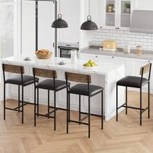 Huisuilinss Bar Table And Chairs Set,Dining Table Set For 2/4,Wood Bar Table Set,Counter Height Bar Table With 2 Bar Stools,3 Storage Shelves For Home & Kitchen Small Space - Retro color 4PCS Bar Chairs - 查看 7
