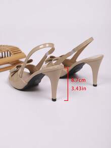 女士尖头高跟凉鞋，露趾蝴蝶结露跟派对及工作鞋，法式甜美风格百搭 - 杏色 - 查看 7