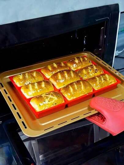 9-Cavity Multifunctional Silicone Mini Bread Baking Tray, Silicone Baking Pan, Silicone Ice Cube Tray, Non-Stick Mini Bread Baking Mold, Can Be Used As Ice Maker In Summer And Baking Tray In Winter, 9-Hole Silicone Bread Baking Pan, Square Ice Cube Maker, Suitable For Baking Mini Breads, Cakes, Meatballs, Cakes, Ice Cubes, Great Gift For Women, Men, Family