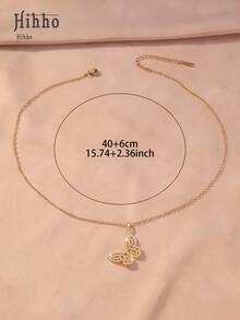 Hihho قلادة فراشة مجوفة من الزركونيا المكعبة، بتصميم أنيق، متوفرة باللونين الذهبي والفضي، تتميز بتصميم محدد للفراشة المجوفة مع تطعيمات كثيفة من الزركونيا المكعبة، إحساس خفيف رومانسي وجودة لامعة فاخرة، مناسبة للارتداء اليومي، المواعيد، المناسبات العادية - فراشة - مشاهدة 5