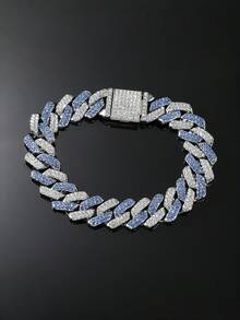 Set de 2 piezas de joyería de hip hop, collar y pulsera de eslabón cubano totalmente cubiertos de hielo, regalo adecuado para hombres y mujeres - Conjunto cubano de dos piezas con diamantes de imitación - Ver 6