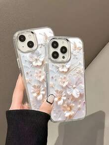 Estuche para teléfono elegante con patrón floral Compatible con estuches para teléfonos   17  16 Pro Max  15 Pro Max  13 y  12 Hecho de material TPU a prueba de caídas, resistente al desgaste y cómodo de sostener Un gran regalo para familiares, amigos, seres queridos, novios / novias y para Navidad - Plateado - Ver 6