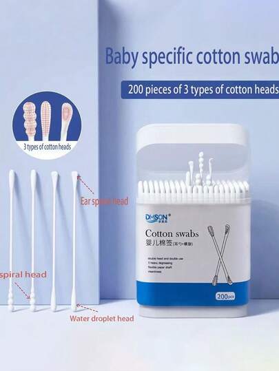 200pcs Baby Cleaning Swabs, Suitable For Newborns, Babies And Children, 100%, For Infants