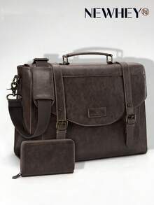 NEWHEY Flap Messenger Bag For Men Vintage PU Leather Laptop Bag 15.6 Inch Retro Briefcase With Wallet Satchel Computer Bag - Multicolor - View 9