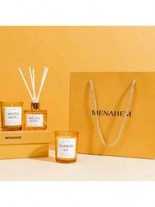 两件套/香氛蜡烛及5支无焰香薰棒，1支多香型蜡烛，天然植物香氛，无烟天然大豆蜡香氛蜡烛，持久留香，室内浴室皆宜，礼盒装 - 彩色 - 查看 6