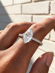 1枚闪亮梨形订婚戒指/结婚戒指，女士承诺戒指/永恒戒指，精致珠宝礼品 - 銀色 - 查看 6