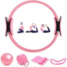 Genérico Juego Anillos Fitness para Pilates Juego De Anillas De Pilates 5 Piezas Equipo de Pilate con Pelota y Bandas Resistencia para Tonificar Brazos Muslos Piernas y Núc - Rosa - Ver 1