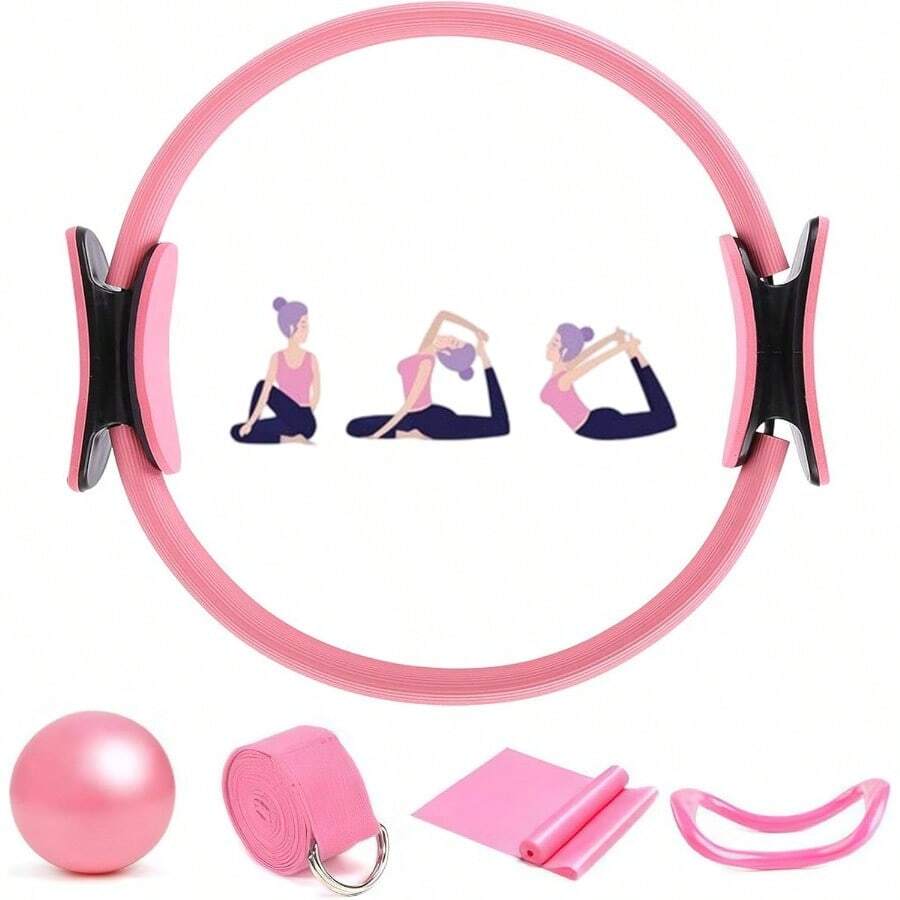 Genérico Juego Anillos Fitness para Pilates Juego De Anillas De Pilates 5 Piezas Equipo de Pilate con Pelota y Bandas Resistencia para Tonificar Brazos Muslos Piernas y Núc - Rosa - Ver 1