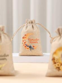 6Pcs Ramadan Kareem Linen Gift Bag,Eid Drawstring Bag With Moon Star Floral Design,Gift Wrapping Bag,Gift Packaging Bag,Storage Bag,Islamic Muslim Party Favor Bag,EID Mubarak Decorations,Eid Al Adha Gift,Ramadan Mubarak Party Supplies,Ramadan Kareem Decorations,Ramadan Decorations For Home,Organization And Storage - Multicolor - View 4