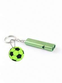 1 pieza Silbato de supervivencia de aleación de aluminio multicolor de doble frecuencia con colgante reflectante de fútbol, accesorio de llavero de contra incendios para viajes nocturnos, accesorio colgante para mochila para estudiantes y entusiastas del aire libre, equipo de silbato de rescate de supervivencia al aire libre.