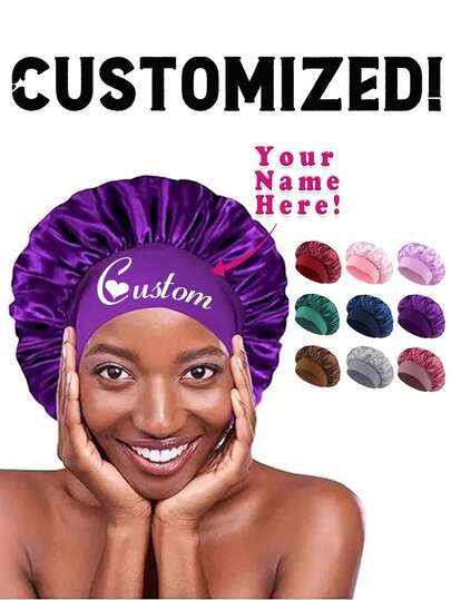 [Customized]1/2Pcs Custom Name Silk Bonnet For Sleeping Women, Customized Name Satin Bonnet, Personalized Hair Bonnet With Name, Customizable Women'S Beauty Hat, Customized Valentine'S Day,Apparel Accessories,Chic Autumn,Boyfriend,Girlfriend,Family,Friends