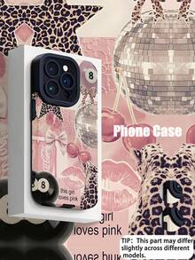 1pc Fashionable Vintage Bulb Leopard Print & Cherry Blossom Vertical Faux Leather Texture Anti-Slip Anti-Drop Soft Protective Phone Case Compatible With IPhone And Phones 17/17AIR/17PRO/17PROMAX - Multicolor - View 1