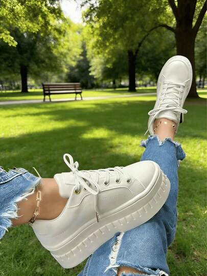 Zapatos blancos para mujer, zapatos deportivos para primavera y otoño, zapatos casuales con cordones, planos, antideslizantes
