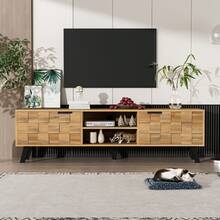 Modern TV Unit With 2 Doors And 2 Open Compartments – 160.5 X 35.5 X 45 Cm - Wood Color + Particleboard - View 3