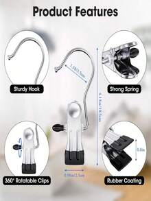 10-Piece Pack Of Stainless Steel Clothespins, Clothes Clips With Hooks, Can Be Used As Trouser Racks And Wardrobe Storage Racks, Suitable For Clothes, Towels And Sheets, A Must-Have For The Laundry Room On Holidays! - Multicolor - View 3